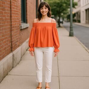Ultra Flirt Top Smocked Off the Shoulder Orange